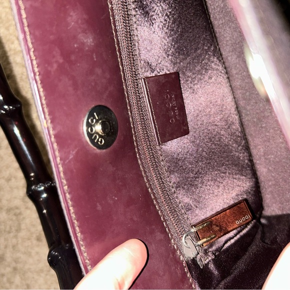 Gucci Dark Purple Satin Shoulder Bag with Bamboo Handle Vintage 1990s - Picture 11 of 13